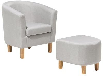 Beliani Fauteuil Club Type Cabriolet en Tissu Gris de Qualité avec Repose-Pied Assorti pour Chambre ou Salon au Design Moderne et Scandinave