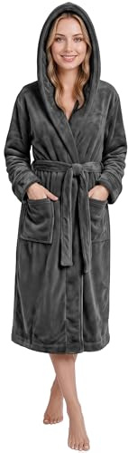 NY Threads Robe de Chambre à Capuche Pour Femmes Vêtements de Détente Doux et Douillets Vêtements de Nuit, Small, Gris foncé