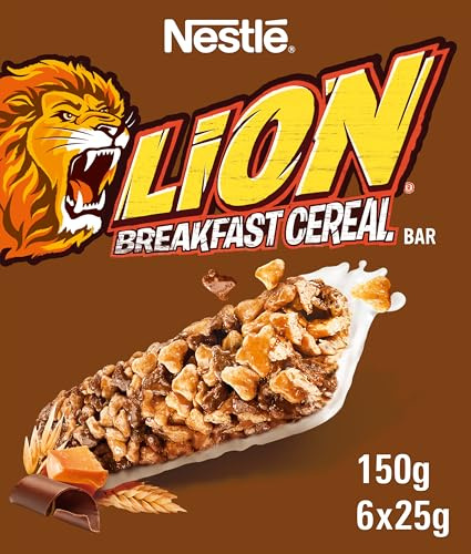 Nestlé Cereals - Lion Breakfast Cereal & Milk Bar - High Fibre, 5 Vitamins & Calcium - 6 x 25g Bar Multipack