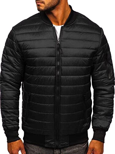 BOLF Uomo Giacca Mezza Stagione Giubbino Bomber Giacca Aviatore Da Baseball Collo Alto Cerniera Antivento Primaverile Sportiva Outdoor Quotidiana Stile Casual MY-02 Nero XXL [4D4]