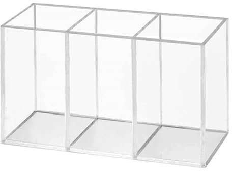 Clear Makeup Brush Organizer, Makeup Organiser Tray, Office Desk Stationery Storage Holder Makeups Box Units for Bathroom Drawers, 3 Slot Acrylic Cosmetic Brushes Storage Eyeliners Display Holder