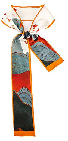 JERLA Sciarpa in seta di gelso 100%, sciarpa per borsa, foulard, foulard per capelli, nastro per borsetta, manico, cravatta, foulard, sciarpa da collo, sciarpa per donna, Arancione tramonto., 49.21