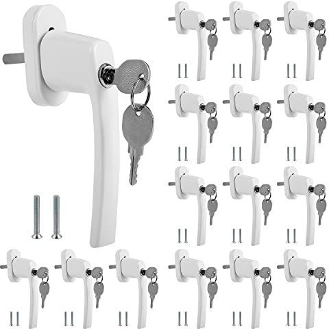 Randaco Lot de 16 poignées de fenêtre verrouillables en aluminium Blanc Haute qualité Sécurité enfant Sécurité fenêtre avec clé et serrure Longueur du stylo 35 mm
