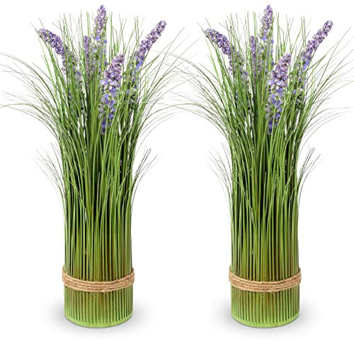 Oairse 2er-Set Kunstpflanze Kunstrasen-Arrangement Selbststehend mit Lavendel 41cm Höhe, Grasbüschel, Kunstrasen, Kunstpflanzen Tischdeko Haus Balkon Büro Deko