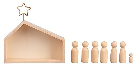 Rayher Presepe legno con figure, FSC 100%, naturale, 22x5,6x21,5cm, 9pz, box 1set, 64539505