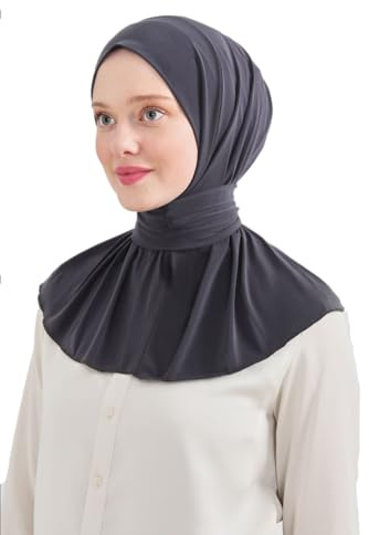 Ready To Go Instant Hijab for Ladies Girls Women With Tie Back Buttons Premium Quality Jersey Scarf (Charcoal Grey)