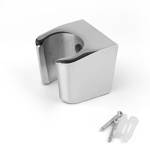 0XBIT Duschkopf Halterung, Brausehalter aus Zinklegierung Silber, Wandmontierte Handbrause Halterung mit Schrauben, Duschhalterung, Kompatibel mit Den Meisten Duschköpfen