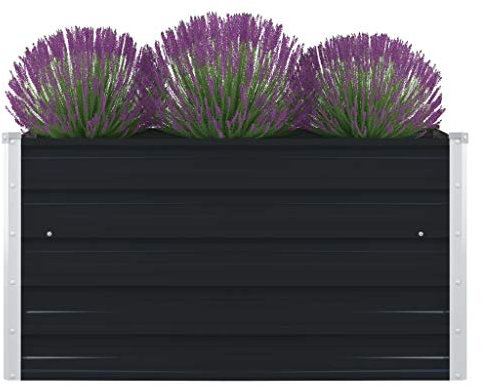 LAPOOH Hochbeet, Pflanzkübel, Kräuterbeet, Hochbeete-kit, Schneckenzaun, Pflanztrog, Pflanzgefäße, Pflanzfolie Für Hochbeet,Teichbecken, 100×100×45 cm Verzinkter Stahl Anthrazit