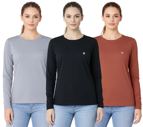 Bahob® 3 Pack Women's Classic-Fit Long Sleeve Crewneck T-Shirt, Multipacks Ladies Long Sleeve T-Shirt Top S-XXL (WFTS-111-B, Large)