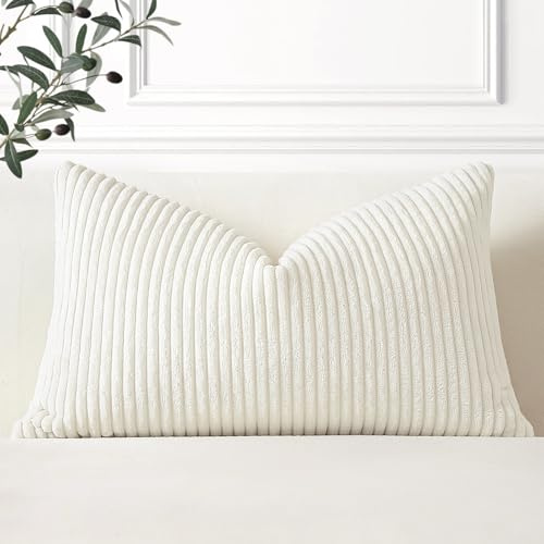 Artscope 1 Pezzi Federe per Cuscini in Velluto a Coste Elegante Copricuscini Decorativo per Domestica Soggiorno Camera da Letto Divano 30x50cm, Bianco Crema
