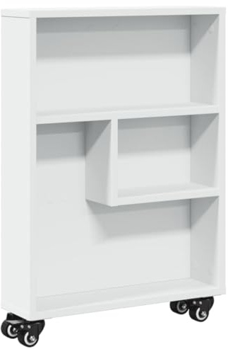 vidaXL Carrello Portaoggetti Stretto Bianco 48x13x68 cm in Truciolato, Carrello portaoggetti Sottile, Carrello da Cucina su Ruote, Carrello portaoggetti su Ruote