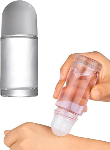 Hehglng 1 flacon en verre vide de 50 ml avec bille roulante en plastique, déodorant, flacon à bille de massage anti-fuite avec bouchon pour huiles essentielles, parfums, cosmétiques (blanc)
