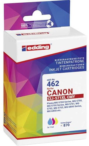 edding Druckerpatrone ersetzt Canon CLI-571XL CMY Kompatibel Kombi-Pack Cyan, Magenta, Gelb EDD-462 18-462-01