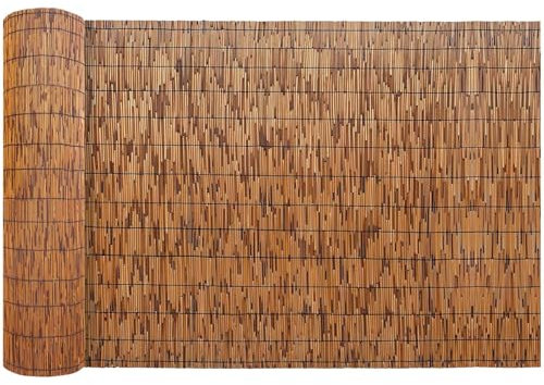 Valla de Caña de Bambú para Jardín Exterior - Brezo Ocultación 1.5 X 5 Natural en Mimbre para Terraza, Balcón y Privacidad con Malla de Cañas