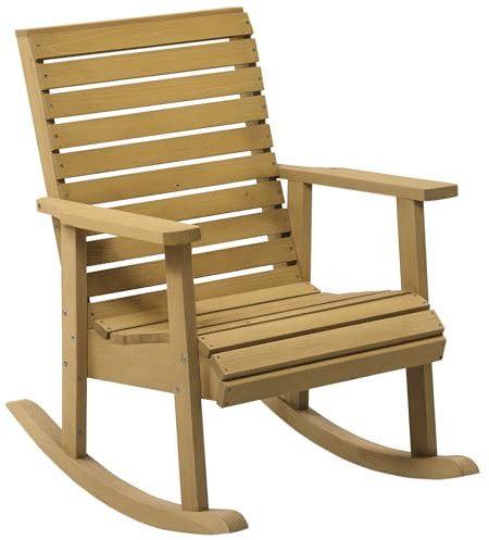 Outsunny Silla Mecedora de Madera de Abeto Mecedora Balancín con Reposabrazos y Diseño de Lamas Carga 130 kg para Jardín Terraza Patio Porche 86x64x85 cm Natural