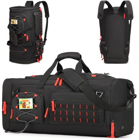 FRETHIND Borsa sportiva 3 in 1 da uomo con scomparto per scarpe, 45 l, tattica sportiva con funzione zaino, borsa da viaggio, sport, palestra, per allenamento, sauna, nuoto, Nero , 55x26x28 cm