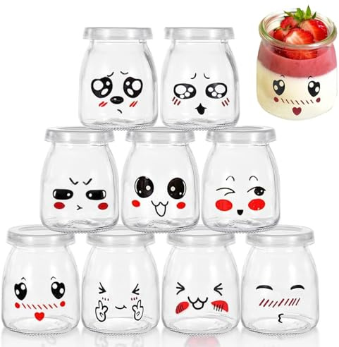 10 bicchieri da yogurt con coperchio e cucchiaio, 100 ml, piccoli bicchieri da dessert multiuso trasparenti per marmellate, miele, dessert, candele, yogurt, lavabili in lavastoviglie, senza BPA