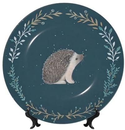PHAYAH Platos decorativos de porcelana de hueso con soporte, diseño de erizo, redondo, para cocina, comedor, gabinete de vino, decoración del hogar, 6 pulgadas