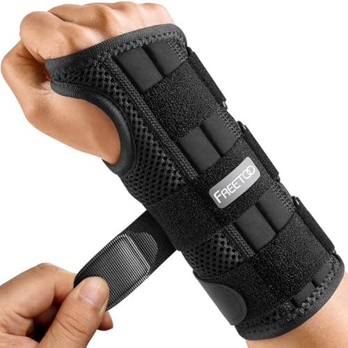FREETOO Handgelenk Bandagen Karpaltunnel Damen Herren, Lang Orthopädische Handgelenkstütze Rechts für Nacht Tags, Atmungsaktiv Handgelenkschiene bei Sehnenscheidenentzündung, Verstauchung, Arthrose