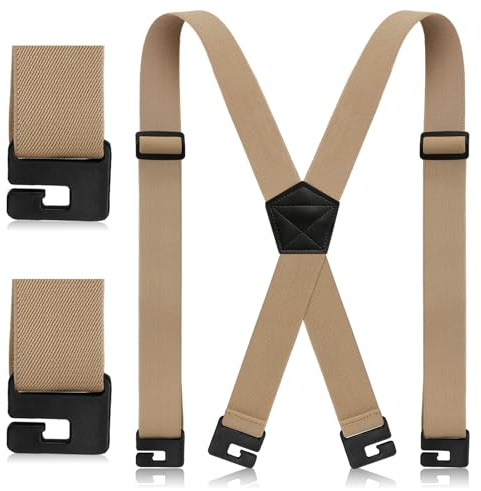 Janmercy Heavy Duty Suspenders for Men Under Clothing X Back 1.48 Adjustable Elastic Hook Airport Loop Hidden Suspenders(Khaki)