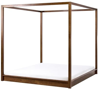 Beliani Cama con Dosel Estilo Minimalista de Madera 160 x 200 cm Dormitorio marrón Oscuro Herliere