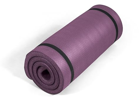 TONE Fitness Premium Extra Thick 1-Inch High Density Exercise Mat with Carry Strap – Non-Slip Workout, Pilates, and Yoga Mat for Home Gym - Color Purple - Diamond Pattern