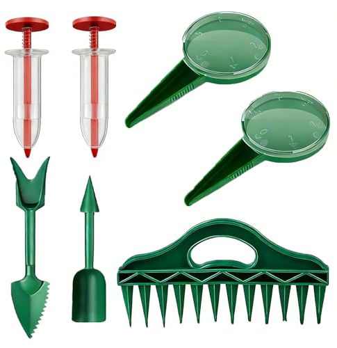 7 Pezzi Strumento di Semina da Giardino,Distributore di Sementi,Seminatore Manuale con Spargitore Manuale Regolabile per semina,Vaso da Giardino,Aiuto Preciso per La Semina da Giardinoes e Semi