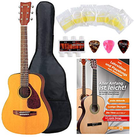 Yamaha JR-1 3/4 Westerngitarre i setet inklusive 5 delar tillbehörssats (Dreadnought, färg: natur, inklusive Gig Bag, skola, stämningspilar, plektrum och 1 sats strängar)