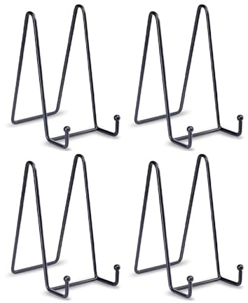 HCHLQLZ Lot de 4 Métal Noir chevalets Porte Assiette Présentoirs Décoratifs en pour Photo, Cadres pour Image, Assiettes décoratives, Tableaux et pièces d’Art-6x3