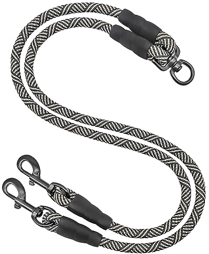 Mycicy Double Dog Leash Coupler, Heavy Duty Extension Rope for Two Dogs, No Tangle 1/2 Thick Dual Dog Lead Splitter for Large Medium Dogs Over 40 lbs (Black)