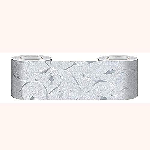 WYLNEP Bordure de papier peint Frise Murale Adhesive Bordure Papier Peint Frise Autocollante pour Cuisine,Salle de Bains, Plafond, Salon, Chambre Décoration Murale Vigne d'argent 5cm X 500cm