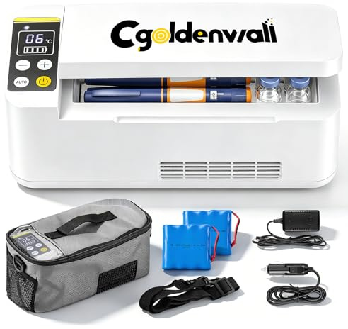 CGOLDENWALL Frigorifero Portatile per Insulina 180 * 79 * 31mm Grande Capacità, Refrigeratore di Medicinali, 6-8 Ore di Durata della Batteria, con Sistema di Allarme & Display a LED Tattile (Bianco)