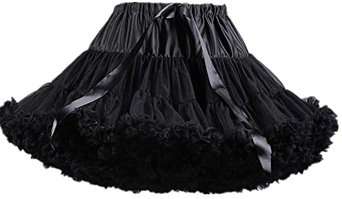 Homipooty Women's Elastic skirts Waist Tulle Petticoat Tutu Party Multi-Layer Puffy Cosplay Skirt Underskirt, Length 40cm, Waist 56-100cm Black