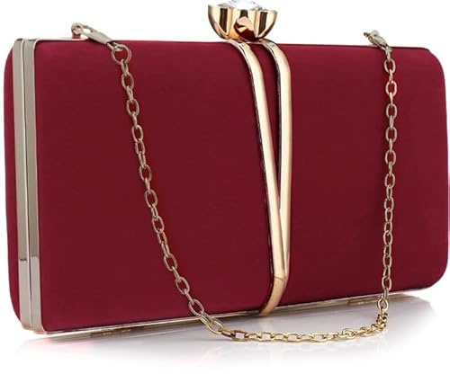 Gelory Vintage Evening Bag Diamond Handbags Suede Velvet Clutch Purses | Detachable Chain, Suede Velvet Material, Perfect For Wedding, Bridal, Prom, Cocktail Party(Red)