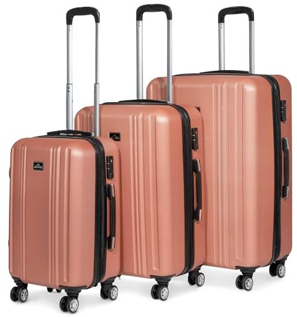 Dellonda Suitcase Set 3-Piece Lightweight Hard Shell Luggage with TSA Lock - 20, 24, 28 - Rose Gold - DL125