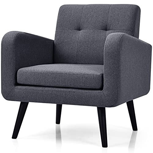 COSTWAY Sessel, Ohrensessel mit Armlehnen, Lesesessel mit Beinen aus massivem Gummiholz, Fernsehsessel, Polstersessel für Wohnzimmer, Schlafzimmer (Grau)