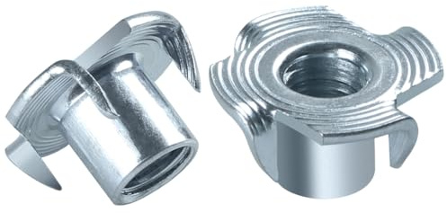 BOUMVID Dadi a T M4 x 8 mm, 50 Pezzi Filettato Dadi a Griffe Dadi con 4 Griffe Legno Inserti, Acciaio Zincato T Dado per il Fissaggio di Parti di Mobili Dado con Griffe da Manicotti