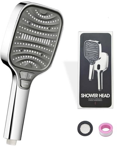 Duschkopf – Duschbrause mit 8 Strahlarten Stoppfunktion Duschkopf Regendusche groß, Regendusche Duschkopf, Handbrause Dusche, Sparduschkopf, Wassersparender Duschköpfe, Brausekopf Dusche, Silber Chrom