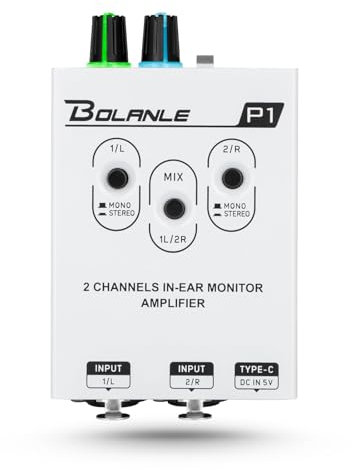 P1 Portable in Ear Monitor Amplifier, Headphone Amp with XLR and TRS Input 3.5mm Output, Headphone Amplifier with Stereo/Mono Switch for Keyboardists, Drummers, Guitar (Dual Channel)