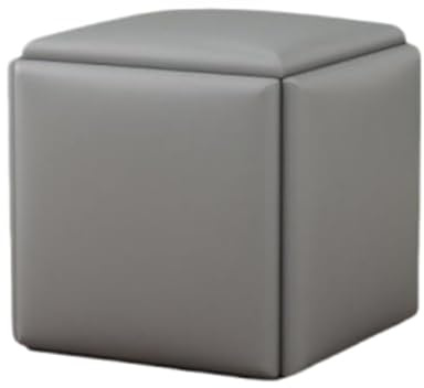 5-in-1 Stackable Leather Cube Chair - Convertible Footrest & Seat for Small Spaces, Elegant Gray Design for Living Rooms (17.7x17.7x18.1)