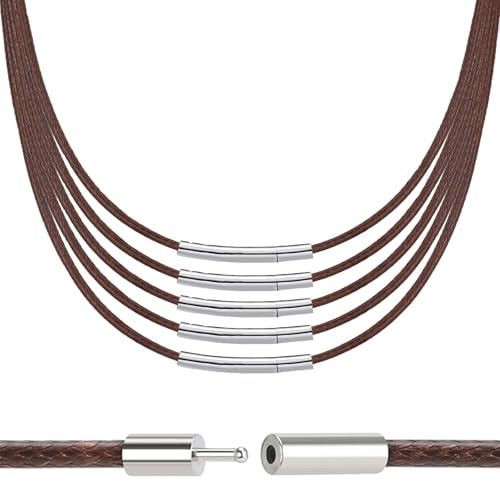MisFun 5 stycken läderband för kedjor brun med kopparspänne läderband för kedjor 3/4 mm läderkedja med stängning. Mycket bra lämplig som present till familj och vänner (45/50/55/60/70 cm)