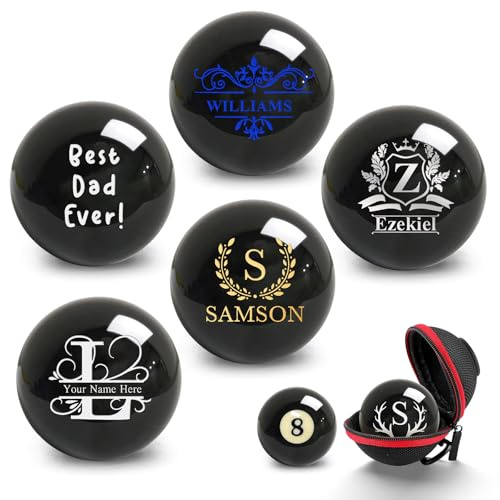 UIDMEN Palla da biliardo personalizzata 8 con tasca, incisione personalizzata di nome o logo, 2-1/4 (dimensioni standard), regalo di compleanno per papà, marito, appassionati di biliardo, regalo per