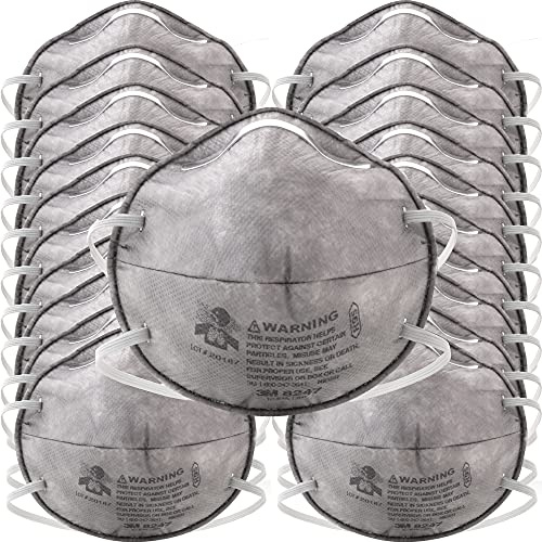 3M Particulate Respirator 8247, Pack of 20, R95, NIOSH Approved, Disposable Respirator for Oil Environments, Braided Comfort Strap, Carbon Filter Material