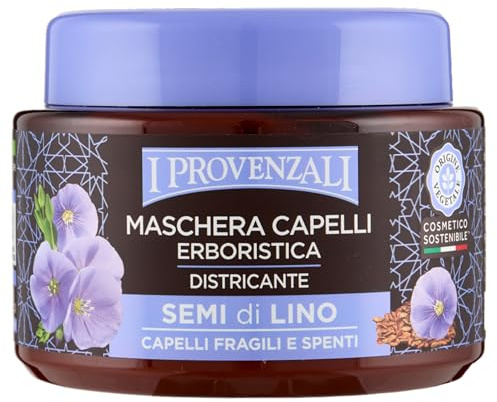 PROVENZALI – Hårmask av vegetabiliska linfrön för att reda ut färgat och tråkigt hår, 98,7% av ingredienserna kommer från naturligt ursprung, vegansk, tillverkad i Italien – 200 ml
