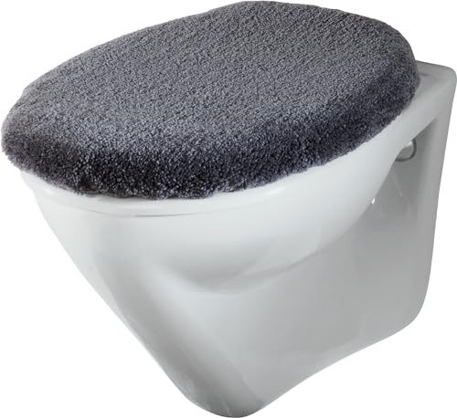 Erwin Müller WC-Deckelbezug Marmor Uni grau Größe 47x50 cm - weich und flauschig, mit Schnürung