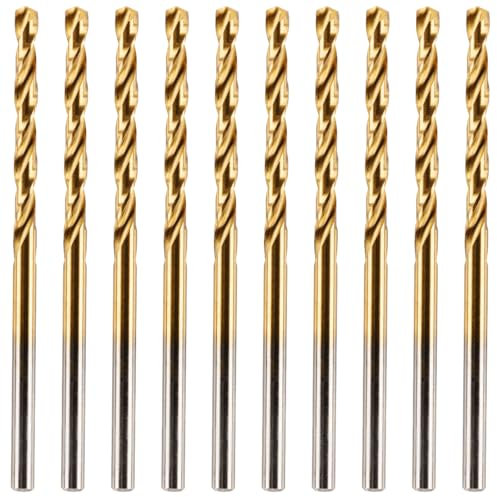 Box of 10 x 3.3mm HSS M2 Fully Ground Jobber Drill Bit Tin Titanium Nitride Coated DIN338 Standard (3.3mm x 65mm)