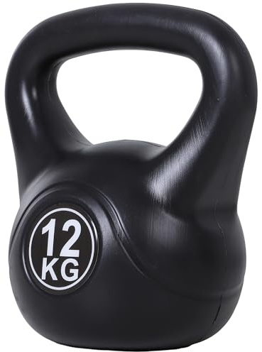 HOMCOM Kettlebell 12kg per Sport e Fitness con Base Piatta e Impugnatura, Kettlebell Pesi per Allenamento Home Gym Casa e Palestra, 27x21x31 cm, Nero