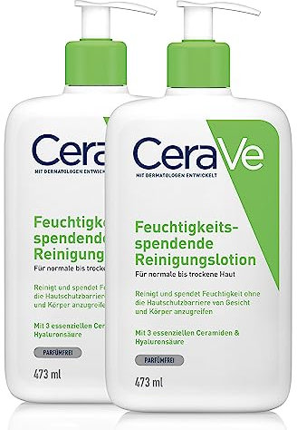 CeraVe Loción hidratante para piel normal a seca, limpieza suave para cuerpo y cara, con 3 ceramidas esenciales y ácido hialurónico 2 x 473 ml