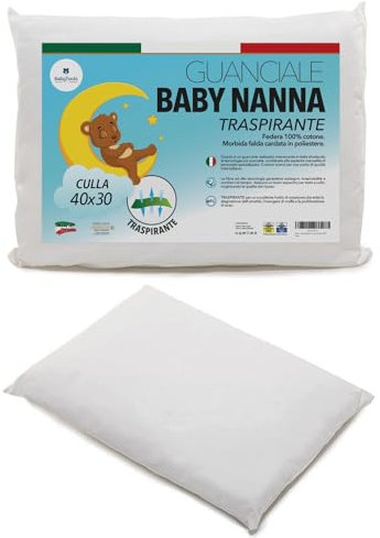 Baby Kissen (100% Made IN Italy und Oeko-TEX®), Atmungsaktives, Milbendichtes Kinderkissen 40x30 Mit 100% Baumwollbezug, Babykissen 6 Monate - 2 Jahre