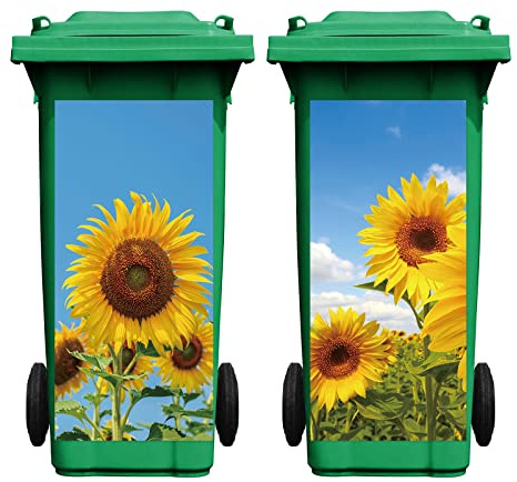 Nezyo 2 Sheets Wheelie Bin Stickers, Sunflower Flower Dustbin Sticker Decorative Self Adhesive Waterproof Large Bin Floral Decal for Dustbin Fridge Wall Indoor Outdoor Home Decor, 14. 37 x 30. 71 Inch
